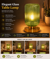 Lampe de table élégante en verre cannelé avec chargeur sans fil, batterie USB, base dorée, variateur tactile, pour table de chevet, lumière LED chaude