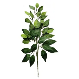 Plantes artificielles directement en usine, feuilles de ficus vert, tige de feuille de ficus pour la décoration