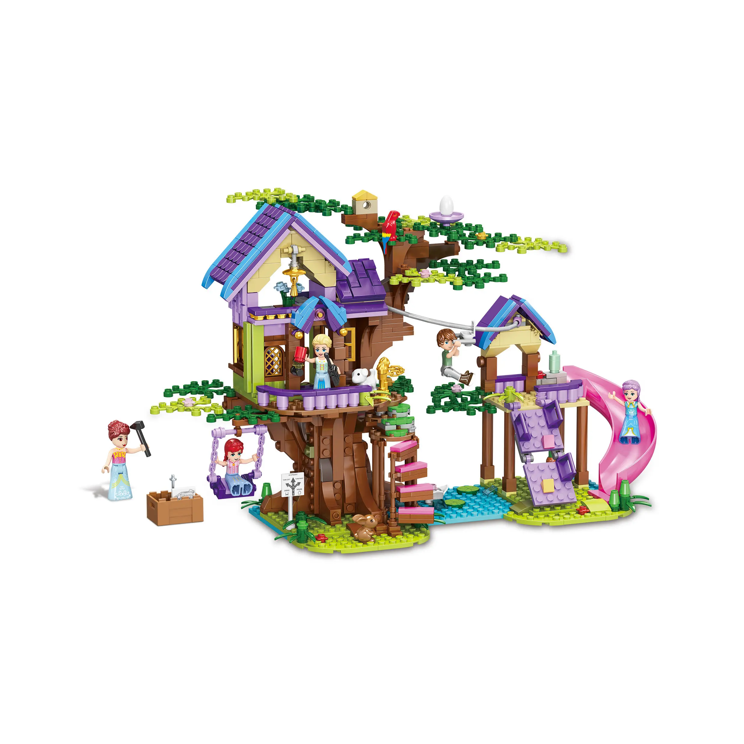 Arbre maison construction jouet cabane dans les arbres bloc de construction ensemble avec diapositives balançoire animaux amitié forêt maison pour enfants