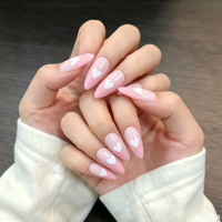 24 faux ongles à presser en ABS, style amande française, dégradé rose et blanc, forme stiletto moyenne, réutilisables, style doux et féminin