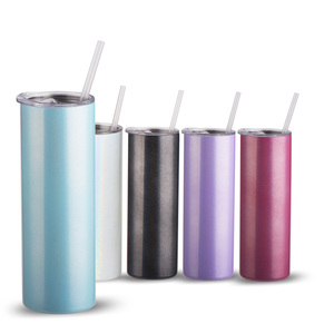Straight 20 oz Stainless Steel Shimmer Rainbow Skinny Sublimation Blank Tumbler <strong>Bulk</strong> 20oz Glitter <strong>White</strong> Tumbler <strong>Mug</strong> with Straw - Product Image 1