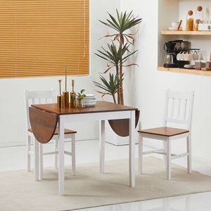 Mesa de cocina de madera maciza DB 55, mesa de comedor de hojas caídas ensambladas, diseño plegable marrón extensible para espacios pequeños - Product Image 2