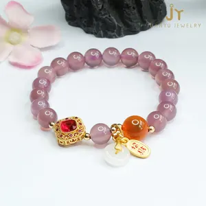 Precious Stone Purple Chalcedony Beads Bracelets Gemstones Bracelets With Donut Tassel Jewelry Stone Agate Beads Bracelets