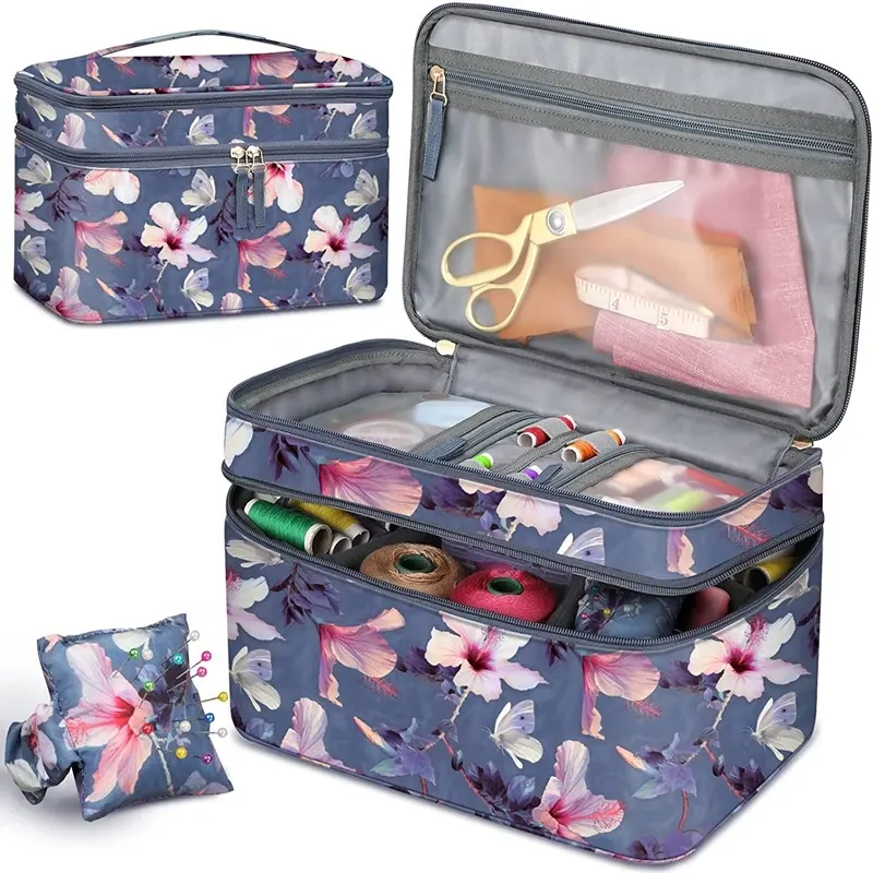 Kit de costura personalizado de doble capa, estuche de almacenamiento, accesorios de costura de viaje, bolsa organizadora