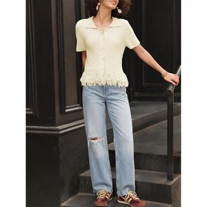 Cárdigan de ganchillo personalizado para mujer, manga corta, con flecos, cuello con botones, suéter, blusas bohemias para vacaciones de verano - Product Image 6