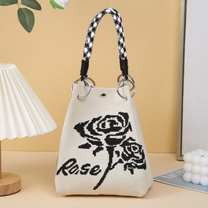 Grand <span class=keywords><strong>sac</strong></span> seau tissé en maille, mignon et spacieux, pour la plage, le travail, les trajets quotidiens ou une utilisation décontractée, avec deux boucles magnétiques ouvertes et poignées. - Product Image 3