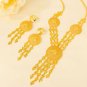 Parures de bijoux en or véritable 24 carats pour femmes éthiopiennes et de Dubaï, faible MOQ, en alliage, style Habesha, pour mariages, collier long et boucles d'oreilles - Product Image 2