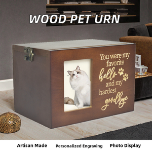 Solid Wood Pet Memorial Urn with Photo Frame - Custom Engraved Dog Cat <b>Ashes</b> Keepsake Box, Handcrafted Pet Cremation Urn - Product Image 2