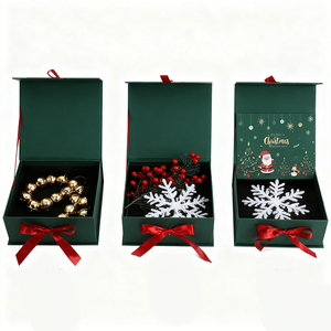Best-Selling Reusable Luxury <b>Red</b> Christmas Gift Box with <b>Ribbon</b> Handle Customized Magnetic Closure Foldable Rigid Paperboard - Product Image 3