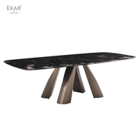 Table à manger moderne de luxe en marbre avec base métallique inclinée, 8-10 places, grand mobilier de salle à manger pour villa