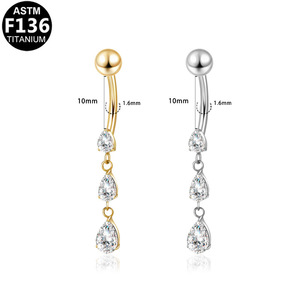 F136 <b>Titanium</b> Navel <b>Ring</b> Zircon Teardrop Dangle Women's Fashion Jewelry Party Style - Product Image 2