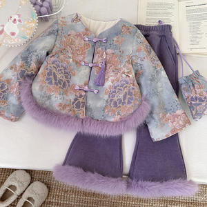 लड़कियों के मोटे कपड़े सर्दियों के 2026 बच्चों को गर्म मखमली कोट पैंट-2 पीसी कपास सूट के लिए सूट - Product Image 1