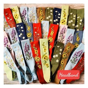 Bandana de algodón de punto bordada de alta calidad al por mayor, diademas deportivas florales para el pelo - Product Image 1