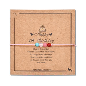 Nouveau Style enfants cadeau d'anniversaire pierre naturelle réglable perlé <span class=keywords><strong>Bracelet</strong></span> couleur bonbon carte d'anniversaire personnalisé 4-12e anniversaire - Product Image 1