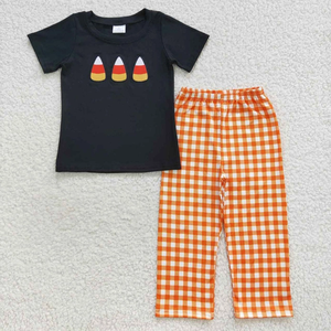 Conjunto de Ropa de Otoño para Bebés y Niños Pequeños, con Bordado de Maíz Dulce de Halloween, Manga Corta, Trajes Combinados para Hermanos - Product Image 4