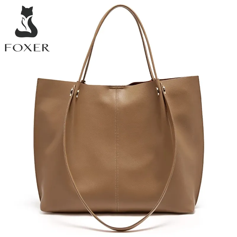 FOXER Fashion Totes for Women Split Leather Shoulder Bag Lady Luxury Big Capacity Handbags