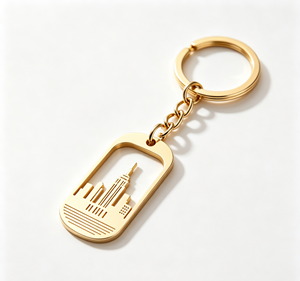 Porte-clés en alliage de zinc doré, pendentif métallique paysage urbain, accessoire cadeau - Product Image 2