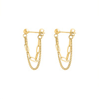 Vente en gros de bijoux en acier inoxydable pour femmes, plaqué or 18 carats, chaîne à pompons, boucles d'oreilles pendantes, longues boucles d'oreilles