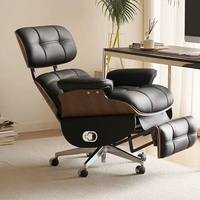 Fauteuil de Bureau Moderne et Confortable à Dossier Haut avec Soutien Lombaire, Pivotant en Cuir de Direction avec Repose-Pieds