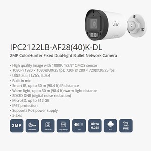 <span class=keywords><strong>Camera</strong></span> mạng Bullet cố định hai đèn ColorHunter UNV Original IPC2122LB-AF28(40)K-DL 2MP, ngoài trời, <span class=keywords><strong>h</strong></span>ỗ trợ PoE, AI, tầm nhìn ban đêm, báo động, chuẩn IP67 - Product Image 3