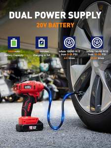 スマートジェリー デュアルパワー 20V/12V コードレスカータイヤインフレータ オートストップ 150 PSI エアコンプレッサー 緊急ツールキット ABS レッド - Product Image 3