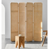 Paravents en rotin tressé pour la décoration intérieure, bureau, chambre à coucher, écrans Byobu à 4 panneaux, séparateurs de pièce en bois