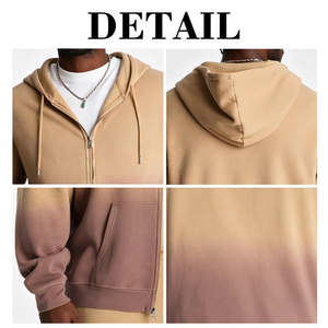 Sweat-shirt décontracté KingSen pour homme, coupe oversize, couleur dégradée, fermeture éclair intégrale, 100% coton French Terry, style streetwear, teinture dip dye - Product Image 6