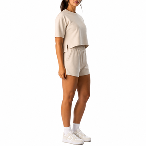 Premium <b>Women</b>’s 2-Piece Lounge <b>Set</b> – Cropped T-<b>Shirt</b> & Elastic Waist <b>Shorts</b> Casual Outfit 100%cotton <b>Women</b> Summer <b>set</b> - Product Image 3