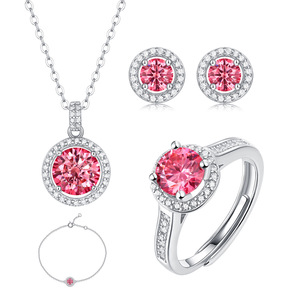 S925 Sterling Silver Bạc Biển Màu Xanh Màu Hồng Vàng Moissanite Vòng Cổ Bông Tai Vòng Đeo Tay Trang Sức Set Cho Phụ Nữ Với Gra Giấy Chứng Nhận - Product Image 6