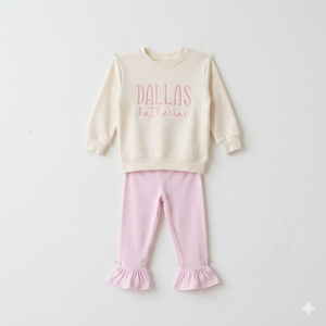 Ensemble de vêtements pour filles personnalisé, sweat-shirt à col rond à manches longues pour bébé <span class=keywords><strong>fille</strong></span> et leggings rayés à volants, 2 pièces, tenue pour enfants - Product Image 4
