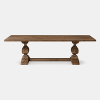 Table à manger rectangulaire extensible en bois massif, avec base en tréteaux tournés et corbeaux sculptés à la main, style luxe minimaliste, pour mobilier de villa