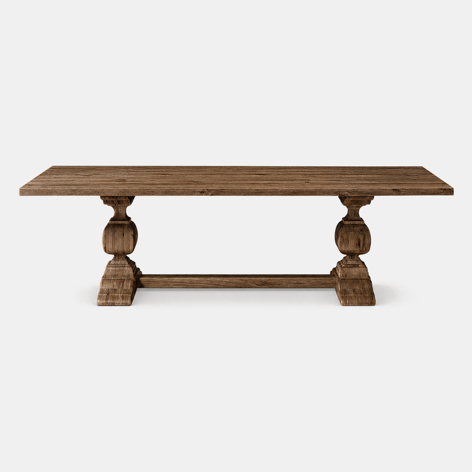 Rectangular Shape Dining Table Minimalist Luxury Hand-carved Corbels Turned Trestle Base Solid Wood ...