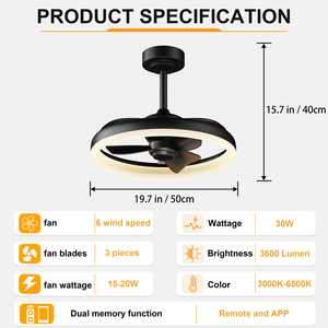 19.7 Minimalist <b>Ceiling</b> Fan <b>Light</b> APP & <b>Remote</b> <b>Control</b> Reversible Fan 3000‑6500K Dimmable Timing Memory fandelier For Bedroom - Product Image 6