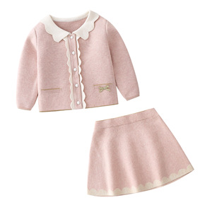 Conjunto de Ropa para Niñas Primavera 2022, Cárdigan a Rayas con Lazo y Falda Plisada, Conjunto de Ropa Tejida para Niñas Pequeñas - Product Image 2