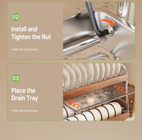 Égouttoir à vaisselle double couche en acier inoxydable style bois massif à 2 niveaux pour comptoir de cuisine, rangement multifonctionnel