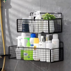 Wall Mounted Mesh Storage Rack Black Rectangular Bathroom <b>Kitchen</b> Organizer For Personal Care Food Sundries - Product Image 2