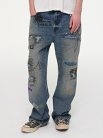 Jeans pour hommes en gros, fabricant OEM ODM, personnalisation, pantalons en denim déchirés à jambe droite, streetwear, fournisseur d'usine, prix d'achat en gros