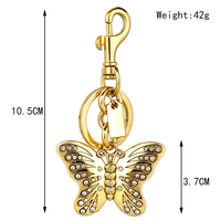 Porte-clés vintage papillon en strass, breloque de sac papillon en métal doré et argenté avec fermoir mousqueton, accessoire de sac à main