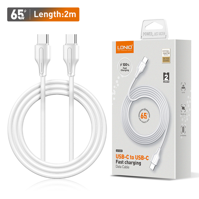 LDNIO 65W C to C 2M Fast Charging Data Cable LC122-C for Mobile Phone