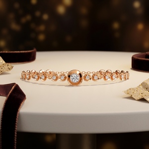 Bracelet à maillons en or massif 9K 10K 14K 18K pour femme avec diamants – Large bracelet personnalisé en diamants CVD de laboratoire, motif treillis floral, bijou raffiné - Product Image 1