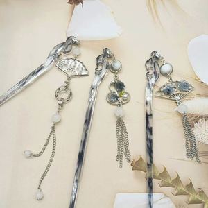 Épingles à cheveux pour femmes, style chinois, en acétate d'encre, type fourchette ou bâtonnet, avec pampilles et breloques en cristal transparent - Product Image 4
