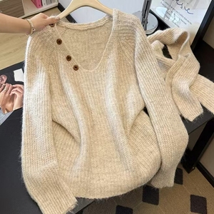 <span class=keywords><strong>Pull</strong></span> en <span class=keywords><strong>cachemire</strong></span> tricoté en mohair doux et décontracté pour <span class=keywords><strong>femme</strong></span>, nouvelle collection automne/hiver 2025, <span class=keywords><strong>grande</strong></span> <span class=keywords><strong>taille</strong></span> avec écharpe - Product Image 2