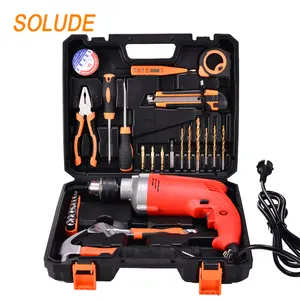 SOLUDE 30 Piece Aluminum Head Impact Drill Household Hand Tools Kit With Plastic Toolbox Storage Case