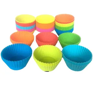 Mix Großhandel freies Schiff 12 Stück 7cm Runde Silikon Wieder verwendbare Back kuchen formen Jelly Mould Cupcake Maker Muffin Cup (Random Col