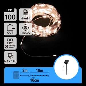 Guirnalda de luces solares, 12m, blanco frío, ideal para decorar exteriores y crear ambientes festivos. - Product Image 1