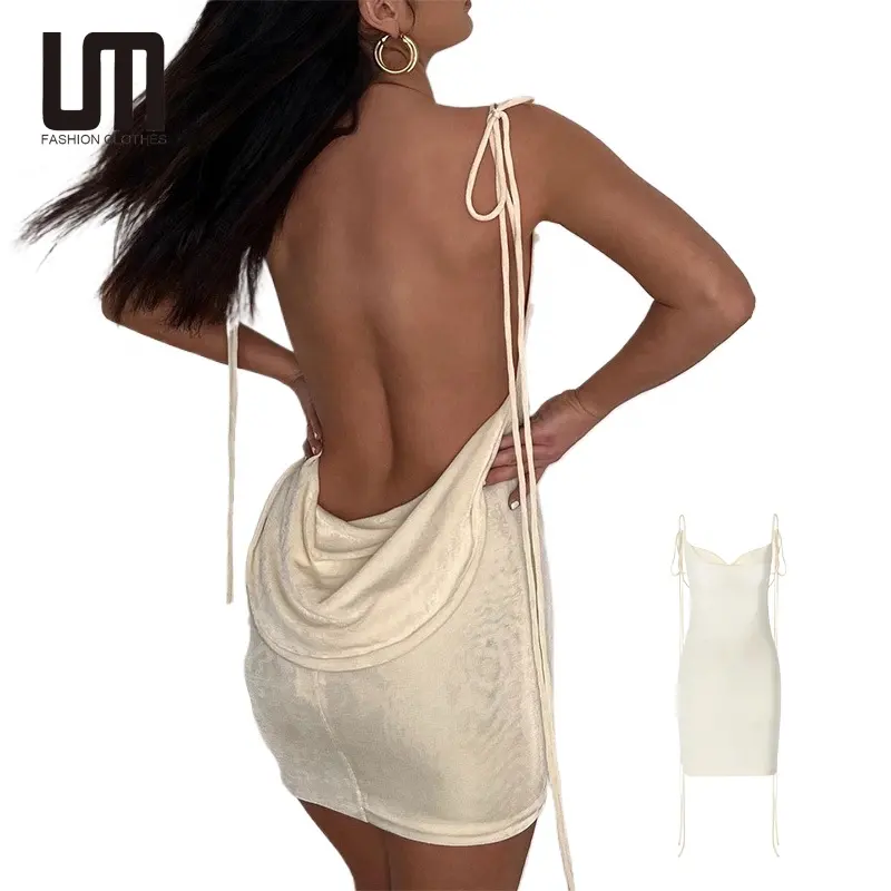 Liu Ming New Women Sexy Spaghetti Strap Backless Party Club Slip Short Bodycon Mini Dress