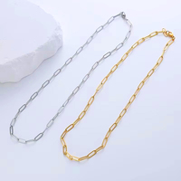 Colliers en acier inoxydable plaqué or 18 carats anti-ternissement, maillons trombone