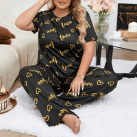 Ensemble de pyjamas pour femmes grande taille personnalisé, imprimé, 5XL, vêtements de nuit doux pour femmes, manches courtes, pantalon long, vêtements de maison, pyjama pour femmes corpulentes