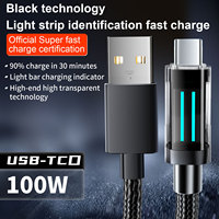 Kabel Data ponsel cerdas, lampu pintar lintas batas 100W Strip lampu ganda, pengisian cepat, kabel Data kepang untuk Huawei Apple Android, tembaga tahan lama