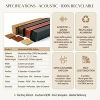 Techo Acústico de Aluminio con 9 Perfiles, Tubo Cuadrado, Canal en U, Perforado con Acabado Madera, 0.8-1.5mm, para Hotel, Oficina, Aeropuerto, Centro Comercial